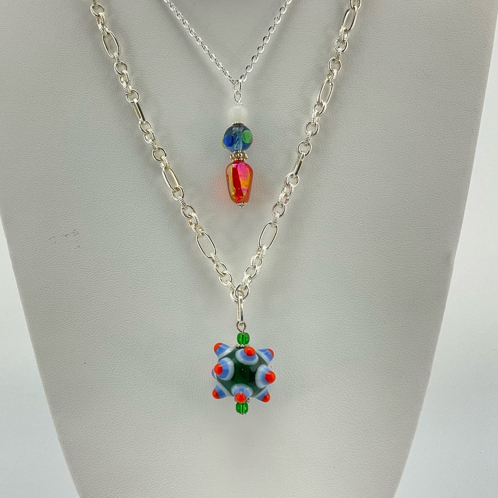 Colorful Necklace Set, Handmade, Art Glass, Crystals, Vtg Beads, Lamp Work Beads - Picture 11 of 11